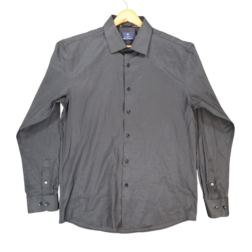 Ben Sherman Button Down Mens L Black Excellent Slim Fit Textured